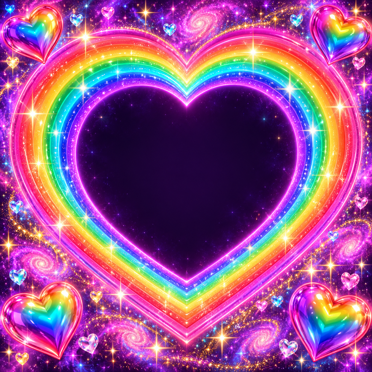 An absurdly glittery rainbow heart portal